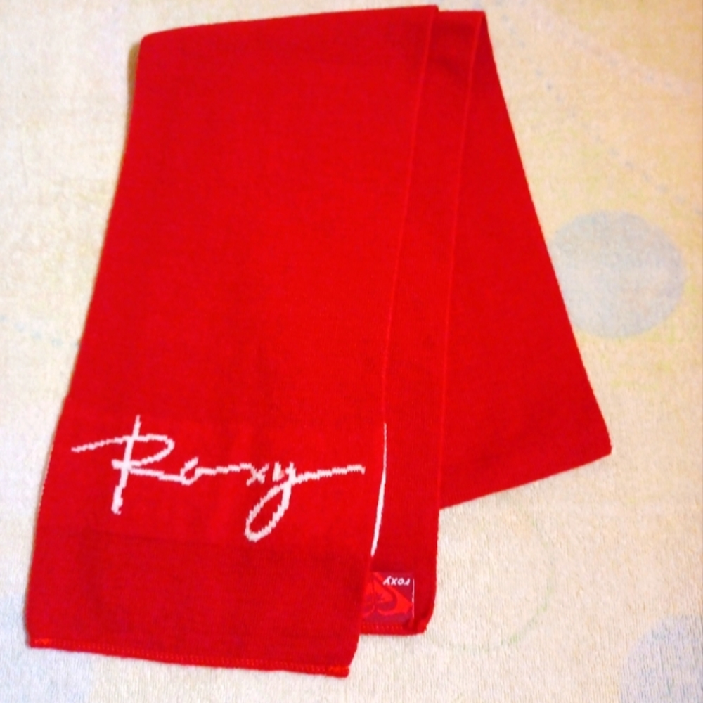 Roxy Red Acrylic Scarf With Name In White-58" Long
